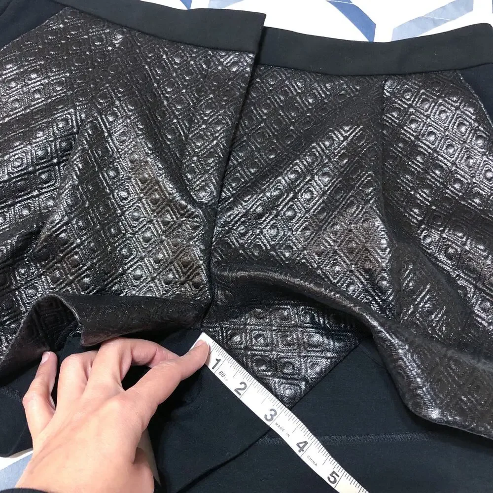 Tibi Black Embossed Faux Leather Shorts